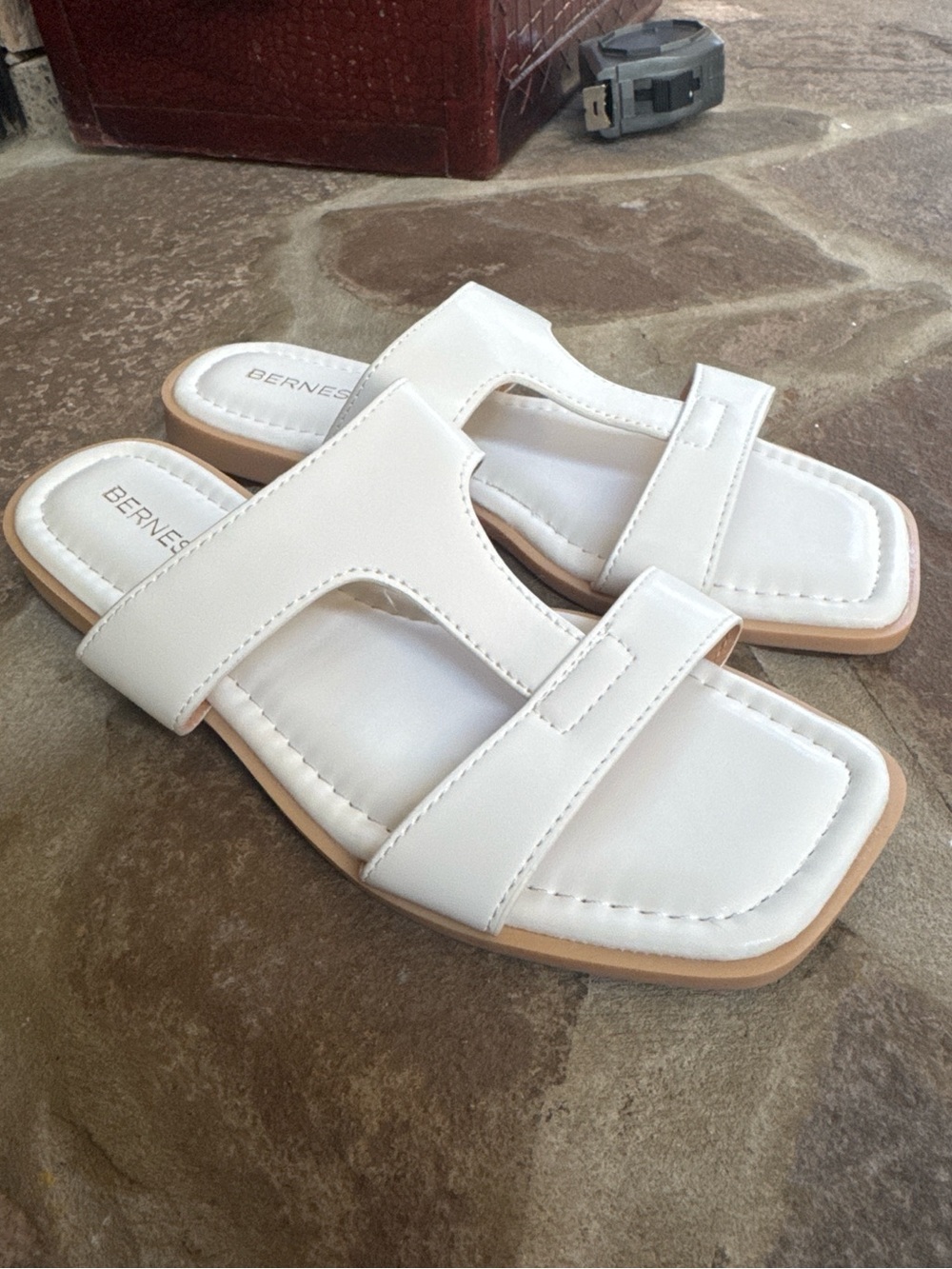 Berness White Slide Sandals with Padded Footbed